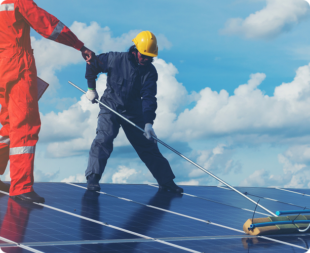 technician-operating-cleaning-solar-panels-generating-power